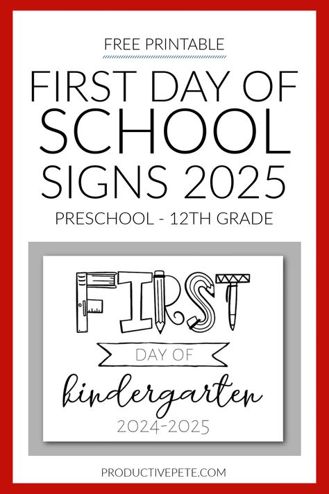 Use these free printable First Day of School Signs to capture those 1st Day Back to School pictures & memories. Find your First Day of School sign 2024-2025 school year easily. Grades from preschool, kindergarten, first - all the way up to seniors! A perfect way to start an easy Back to School Tradition. Use this fun Back to School printable at home or in the classroom! First Day Printable, First Day School Sign, Free School Printables, First Day Of School Signs, Printable Signs Free, First Day Of School Pictures, Back To School Pictures, Back To School Checklist, School Checklist