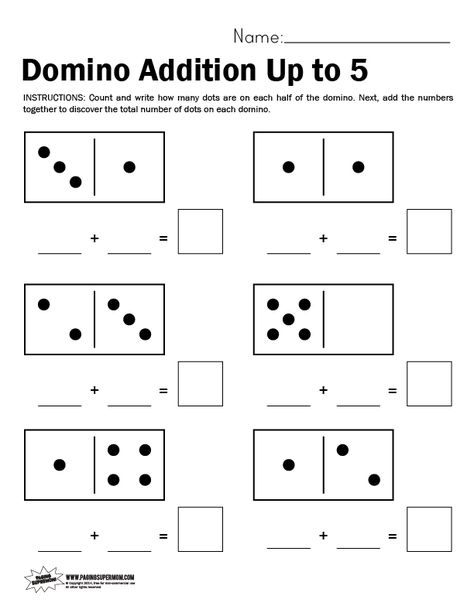 Domino Math Worksheet, Adding Up to 5 | Paging Supermom Adding To 5 Kindergarten, Adding Within 5 Kindergarten, Addition To 5 Kindergarten, Domino Math Preschool, Domino Addition Worksheet, Domino Math Kindergarten, Domino Math, Math Games With Dominoes, Kindergarten Math Worksheets Addition