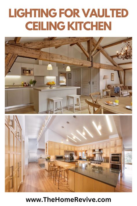 lighting for vaulted ceiling kitchen Galley Kitchen Lighting, Vaulted Ceiling Kitchen, Track Lighting Kitchen, Best Kitchen Lighting, Pitched Ceiling, Ceiling Kitchen, Pantry Wall, Kitchen Transformation, Kitchen Ceiling