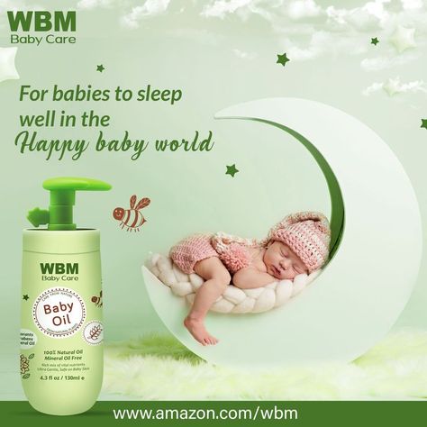 Happy Babies are those who enjoy good sleep and here is where WBM Baby Care Baby oil comes in! Give your baby a relaxing massage with WBM Baby Care Baby’s oil before putting them to sleep so to make their world a Happy Baby World! Shop Now: https://amzn.to/3nhC7Vf #wbmbabycare #wbmbaby #babycare #babiescare #wbmbabycarebabyoil #babyoil #oils #wbmbabycareoil #HappyBabyWorld Hair Poster Design, Baby Ads, Baby Balm, Baby Products Packaging, Skincare Products Photography, Infographic Poster, Baby Soap, Graphic Design Course, Baby Massage