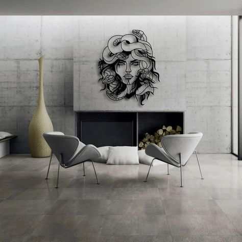 Medusa Metal Wall Decor, Greek Mythology Metal Wall Art, Housewarming Gift, Living Room Wall Art, Interior Design, Valentines Day, Gift Art Interior Design, Rock Fireplaces, Above Bed Decor, Above Bed, Living Room Wall Art, Art Interior, Modern Wall Decor, Bed Decor, Room Wall Art