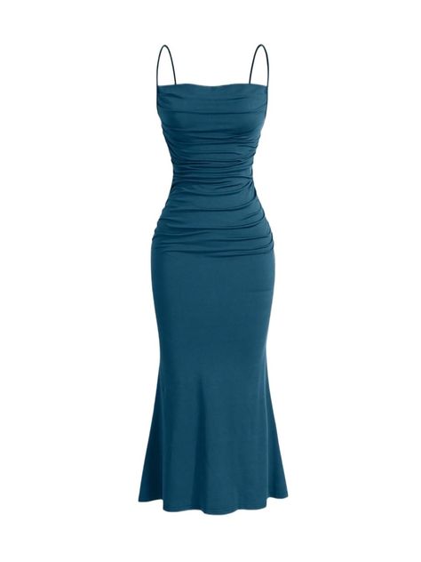 PRICES MAY VARY. Material:Knitted Fabric Teal Blue / Elegant / Plain / Backless / Ruched / Sleeveless / Spaghetti Strap / Cami / Natural / Mermaid / Long / Regular Fit / Medium Stretch / Knitted Fabric / 95% Polyester / 5% Elastane / Machine wash or professional dry clean Women's 2024 Summer Cami Slip Midi Long Dress for vacations, beach, party, club, night out, casual, and daily wear all year round. Women's 2024 Summer Cami Slip Midi Long Dress Machine washable with cold water recommended, do n Fitted Breezy Blue Dress, Medium Length Dresses, Teal Dresses, Blue Fitted Sleek Slip Dress, Blue Ruched Spaghetti Strap Dress, Vacation Dress, Fitted Blue Y2k Dress, 2000s Blue Dress, Teal Blue Dress