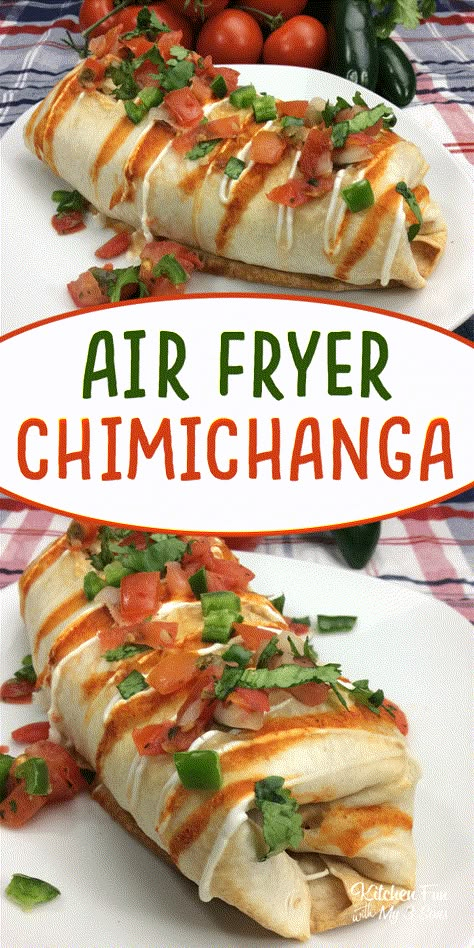 Air Fryer Chimichanga Recipe, Shredded Beef Chimichanga Recipe, Beef Chimichanga Recipe, Air Fryer Chimichangas, Beef Air Fryer, Beef Chimichanga, Airfryer Meals, Air Fryer Mexican, Airfryer Chicken