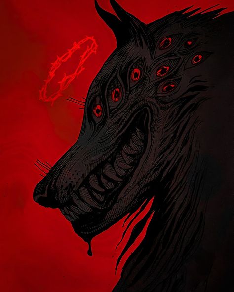 Hound Of Ill Omen, Demon Dog, Demon Wolf, Shadow Wolf, Canine Drawing, Beast Creature, Monster Concept Art, Demon Art, Anime Wolf