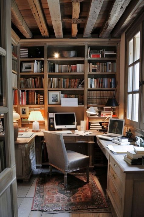 Desk And Library Work Spaces, Library With Desk Study, Old Fashioned Study Home Office, Office And Library Combo, Americana Office Decor, Writers Room, Vintage Library Desk, Sherlock Holmes Study Room, Office Ideas