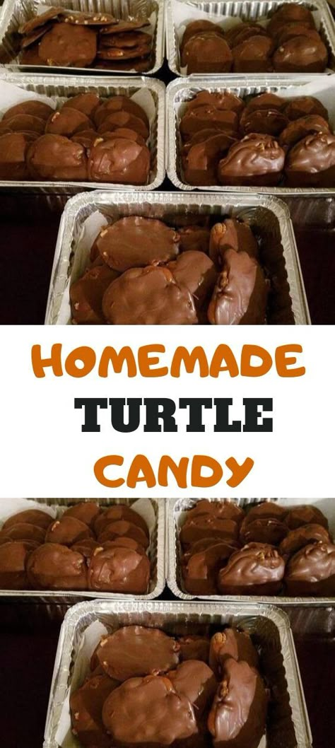 Turtles Candy Recipe, Fall Homemade Candies, Homemade Turtle Candy With Pecans And Caramel, Turtle Candies Homemade, Homemade Turtles With Caramels, Homemade Pecan Turtles, Homemade Chocolate Turtles, 3 Ingredient Turtle Candy, Chocolate Turtle Truffles