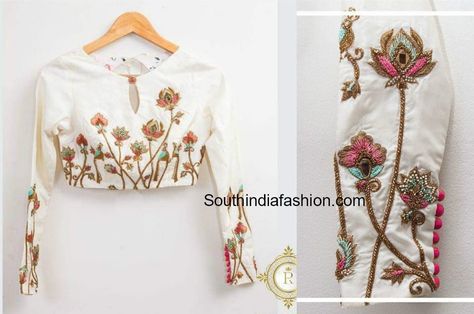 Work Blouse Hand Designs, White Work Blouse, White Blouse Designs, Blouse Maggam Work, Work Blouse Designs, Blouse Works, Maggam Work Blouse, Lehenga Blouse Designs, Cutwork Blouse Designs