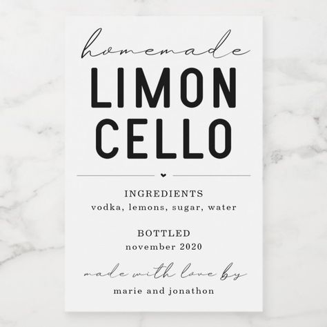 Personalized Homemade Limoncello Bottle Label Zazzle Limoncello Bottle, Homemade Limoncello, Drink Labels, Bottle Labels, Vodka