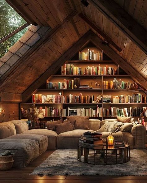 COZY 🏡 | Relax ✨️📖   COZY 🏡  | Facebook Book Room Ideas, Interior Library, Medieval Home Decor, Floor To Ceiling Bookshelves, Barndominium Interior, Vaulted Ceiling Living Room, Rustic Books, Library Room, Dream Life House