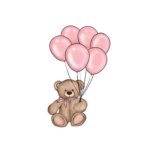 Bear Holding Balloons Drawing, Teddy Bear Holding Balloons, Teddy Bear Graphic, Bear Logo Design, Teddy Bear Cartoon, Teddy Bear Clipart, Cute Bear Drawings, Baby Shower Clipart, Bear Logo