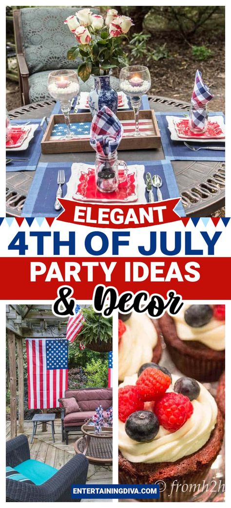 Easy and Elegant 4th of July Party Ideas | July 4th Party Elegant Party Ideas, 4th Of July Party Ideas, 4th Of July Food, July 4th Party, Virgin Cocktails, Homemade Lemonade Recipes, Easy Party Decorations, Independence Day Celebration, Patriotic Desserts