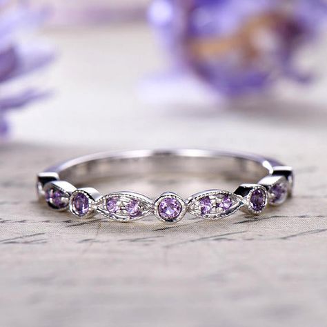 White Gold Amethyst Ring, Classy Jewlery, Wedding Ring Upgrade, Wedding Bands Women, Amethyst Wedding Band, Amethyst Wedding Rings, Amethyst Engagement Ring, Amethyst Wedding, Amethyst Ring Engagement