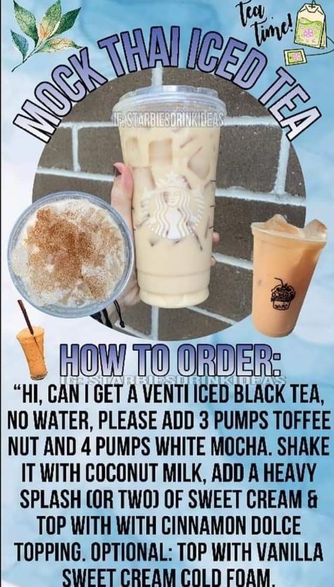 Thai Iced Tea Starbucks, Starbucks Thai Tea, Starbucks Milk Tea Drinks, Barista Recipes, Barista Recipe, Sonic Drinks, Coffee Orders, Starbucks Secret Menu Recipes, Starbucks Tea