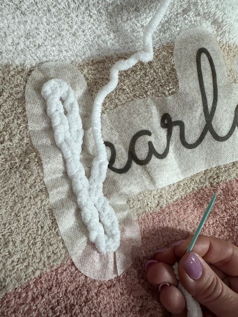 Yarn Embroidery on Chunky Sweater - Sulky Knitting Thick Yarn, Diy Yarn Embroidery Sweatshirt, Thick Yarn Embroidery, Hand Stitch Sweatshirt, Diy Chenille Yarn Letter Sweatshirt, Chenille Yarn Sweatshirt Diy, Hand Embroidery Sweatshirt Diy, Yarn Embroidery On Sweatshirt, Diy Sweatshirt Embroidery