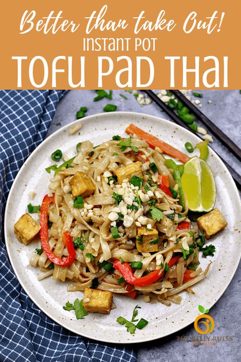 Vegan tofu pad Thai is a quick, tasty version of everyone’s favorite takeout dish. This recipe features rice noodles in a slightly sweet and spicy sauce. This wholesome dish packs tons of flavor, for a dinner you and your family will love. Make this yummy plant based recipe the next time you have a craving for takeout! Instant Pot Video Recipe + Stove Top Recipe. Pad Thai Instant Pot, Thai Instant Pot, Tofu Pad Thai, Vegetarian Thai, Vegan Pad Thai, Plant Based Recipe, Instant Pot Recipes Vegetarian, Vegan Instant Pot Recipes, Pot Noodle