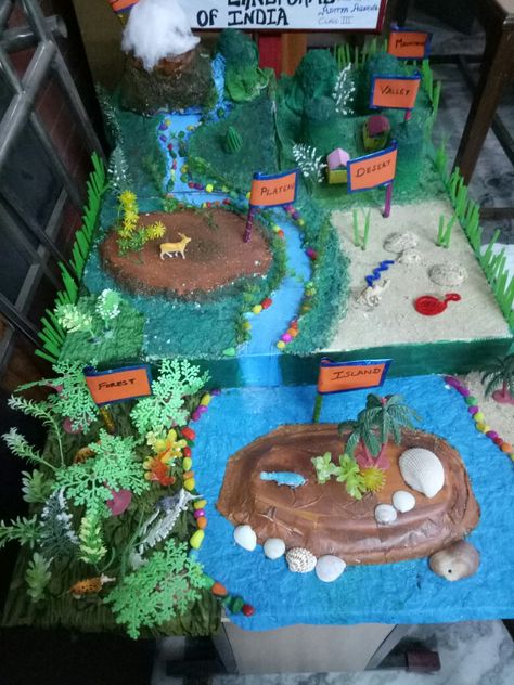 Different landform of India Landform Projects, Science Exhibition Ideas, Science Exhibition Projects, Science Exhibition, Landform, Learning Games For Kids, Social Projects, Water Projects, Science Notes