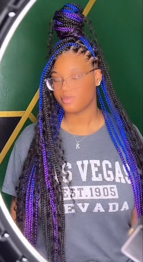 Purple And Blue Braids, Purple Box Braids, Blue Braids, Braiding Hair Colors, Weave Hairstyles Braided, Knotless Box Braids, Big Box Braids Hairstyles, Box Braids Hairstyles For Black Women, Cute Braided Hairstyles