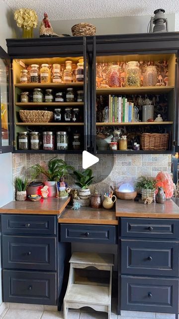 Step into my enchanted apothecary transformation! Witness how I've turned my china cabinet into a sacred space for herbal medicine, infusing it with magic and intention. Let this journey inspire you to create your own sacred sanctuary, where the power of nature's remedies can flourish. 🌿✨ #Apothecary #HerbalMedicine #SacredSpace #Transformation Wall Apothecary Cabinet, Herbal Medicine Cabinet Aesthetic, Basement Apothecary, Herbal Apothecary Cabinet, Apothecary Kitchen Cabinets, Apothecary Kitchen Decor Ideas, Apothecary Decor Ideas, Unfitted Kitchens, Apothecary Garden