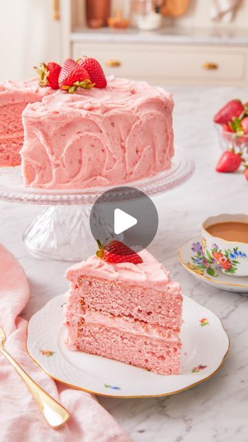 This amazing Strawberry cake is the most delicious way to welcome spring! A melt-in-your-mouth cake full of fresh strawberry flavor gets ... | Instagram Strawberry Cake Recipe Videos, John Kanell, Strawberry Icing, Strawberry Cream Cheese Frosting, Cheese Frosting Recipe, Preppy Kitchen, Cream Cheese Frosting Recipe, Strawberry Flavor, Strawberry Cream Cheese