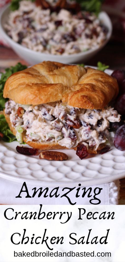 Cranberry Pecan Chicken Salad | Baked Broiled and Basted Cranberry Pecan Chicken Salad, Cranberry Chicken Salad, Pecan Chicken Salads, Cranberry Chicken, Pecan Chicken, Chicken Salads, Chicken Salad Sandwich, Hors D'oeuvres, Salad Sandwich