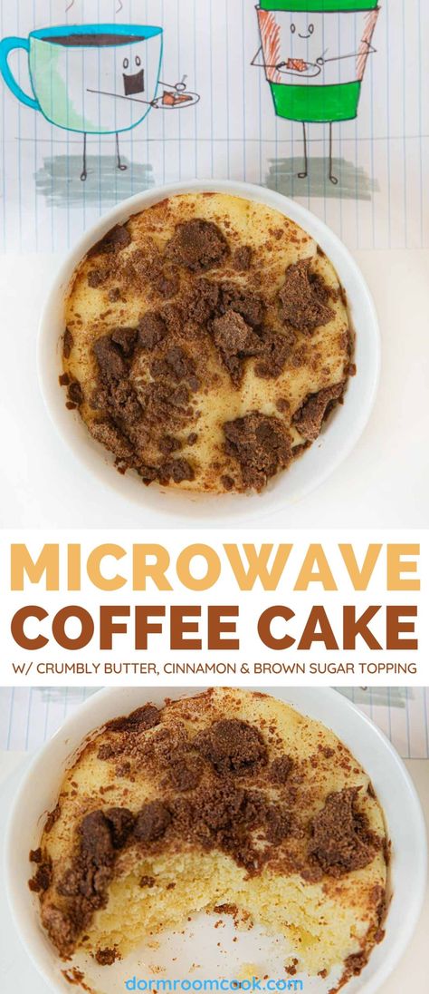 Microwave Coffee Cake is a great breakfast for one #microwave #microwavecooking #microwavebreakfast #coffeecake #dormroomcook Microwave Coffee Cake, Cherry Recipes Dessert, Easy Microwave Recipes, Cake Recipes Easy, Mini Meals, Microwave Dessert, Coffee Cake Recipes Easy, Healthy College, College Food