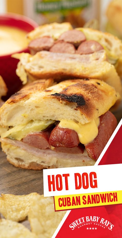 Hotdogs Recipes, Gourmet Sandwiches Recipes, Hot Dog Sandwich, Sweet Baby Rays, Cheese Pickles, Baby Ray, Sweet Baby Ray, Gourmet Hot Dogs, Hot Dogs Recipes