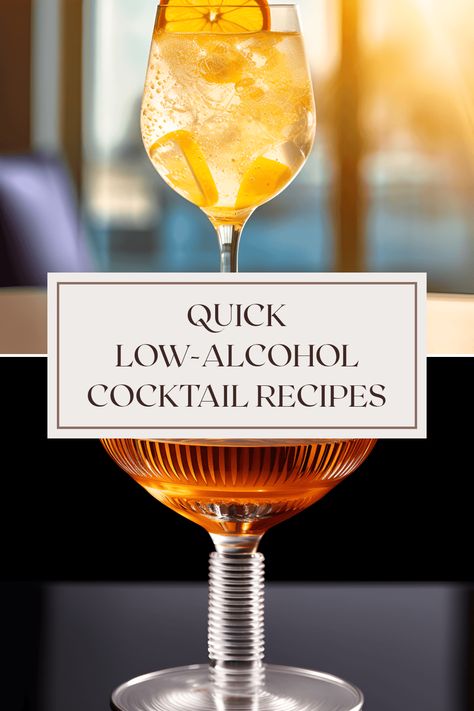 Discover how to whip up refreshing low-alcohol cocktails in no time. Try the Bamboo for a citrus twist, the Adonis with its sweet yet bitter blend of sherry and vermouth, and the classic Wine Spritzer that combines crisp wine with bubbly soda for an effervescent drink. These cocktails are perfect for warm evenings or casual gatherings. Get creative with flavors and enjoy delightful, light sips without the heavy alcohol content. Perfect for those who want to relax while keeping it light. No Alcoholic Cocktails, Low Cal Alcoholic Drinks, Low Cal Cocktails, Low Cal Cocktail, Light Cocktails, Wine Spritzer, Low Alcohol Drinks, Alcoholic Cocktails, Citrus Twist