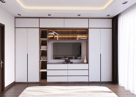 Wardrobe With Television, Bedroom Cabinet With Tv Ideas, Tv Almirah Designs, Wordroab With Tv Unit, Tv Unit And Wardrobe Design, Tv Cabinet With Wardrobe Master Bedrooms, Almari Design Bedroom With Tv, Wardrobes With Tv Unit, Almirah With Tv Cabinet