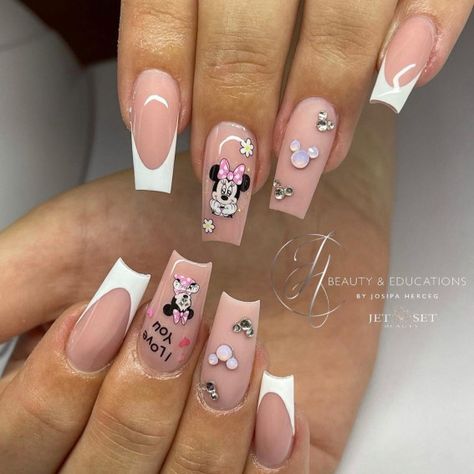 Minnie Mouse Acrylic Nails, Mickey Mouse Nails Acrylic, Pink Minnie Nails, Minnie Nails Designs, Minnie Mouse Nails Pink, Minnie Mouse Nails Acrylic, Disney Inspired Nails Acrylic, Minnie Mouse Nail Designs, Minnie Nails