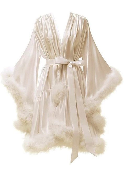 Long Sleeve Feather Robe For Parties, Elegant Party Robe With Feather Trim, Elegant Feathered Evening Robe, Elegant Satin Robe With Feathers, Feathered Robe For Wedding Night, Elegant Robe With Feather Trim For Wedding Night, Elegant Wedding Robe With Feathers, Wedding Satin Robe With Feathers, White Satin Party Robe