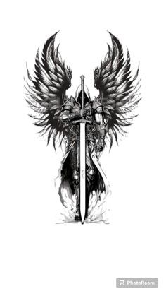 Demon Warrior Tattoo, Armored Angel Tattoo, Warrior Wings Tattoo, Knight With Wings Tattoo, Tattoo Warrior Symbol, Mythical Tattoos Men, Mythology Forearm Tattoo, Warrior Angel Art, Warrior Angel Tattoo