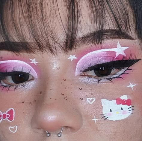 𝐡𝐞𝐥𝐥𝐨 𝐤𝐢𝐭𝐭𝐲 Dark Brown Makeup, Hello Kitty Make-up, Kitty Makeup, Mekap Mata, 20 Makeup, Rave Fits, Hello Kitty Makeup, Cute Eye Makeup, Fun Makeup