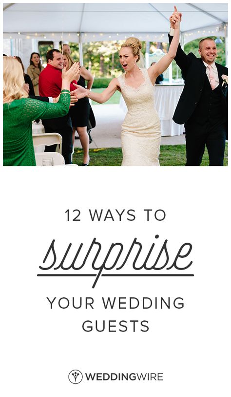 12 Ways to Surprise Your Wedding Guests - No matter how you plan it, your wedding day will be absolutely magical. But if you’re looking to break the norm—and really wow your guests—you might want to have a few tricks up your sleeve. Check out 12 ways to surprise your wedding guests on WeddingWire! {Studio Phrené} Wedding Guest Activities, Wedding Reception Favors, Wardrobe Change, Nye Wedding, Surprise Wedding, Wedding Etiquette, Wedding Info, Wedding Activities, Wedding Planning Advice