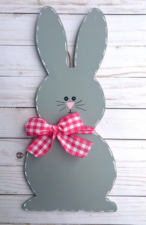 Easter Bunny Door Hanger, Easter Wood Signs, Spring Door Hanger, Easter Wood Crafts, Bunny Door Hanger, Wreath Boxes, Easter Door Hanger, Easter Bunny Crafts, Spring Easter Crafts