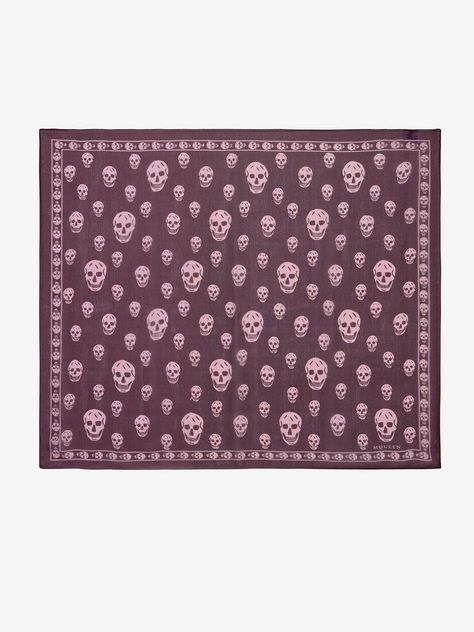 Classic Skull Foulard Burgundy for Women | Alexander McQueen Iconic Fashion, Silk Twill, Skull Print, Recycled Packaging, Silk Scarves, Scarf Print, Alexander Mcqueen, Fashion Designer, Cleaning Wipes