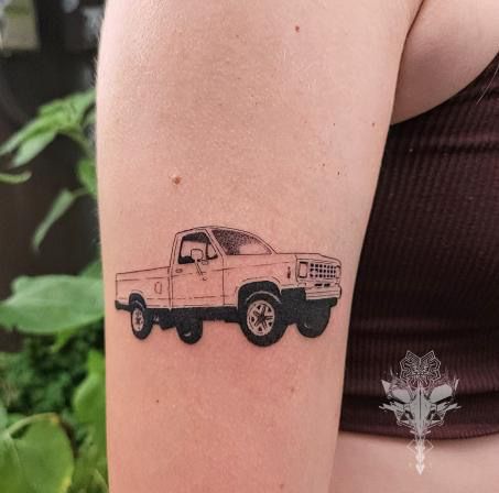 4runner Tattoo, Simple Truck Tattoo, Ford Truck Tattoo, Truck Tattoo Ideas, Ford Tattoo, Ranger Tattoo, Van Tattoo, Ohio Tattoo, Truck Tattoo