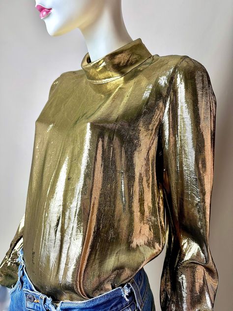 Vintage 90s Lloyd Williams Gold Lame Blouse - Etsy Disco Diva, Gold Lame, Studio 54, Diva, Vintage 90s, Gold