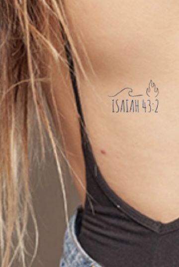 When you pass through the waters, I will we be with you; and through the rivers they will not overwhelm you ; when you walk through fire you shall not be burned and the flames will not consume you. Isaiah 43:2 Bible Verse Wrist Tattoos For Women, Fire And Water Tattoo, Boho Style Tattoos, Christian Wrist Tattoos, Bible Verse Tattoo, Arm Tattoos For Women Forearm, Small Mountain Tattoo, Walk Through Fire, Scripture Tattoos