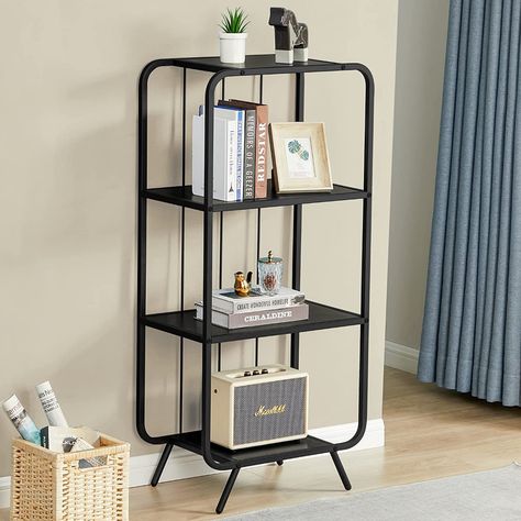 Bookshelf Small Space, Gold Bookshelf, Steel Bookshelf, Small Storage Shelves, Black Metal Shelf, Black Bookshelf, Comfortable Bedroom Decor, Bookshelf Modern, Frame Storage