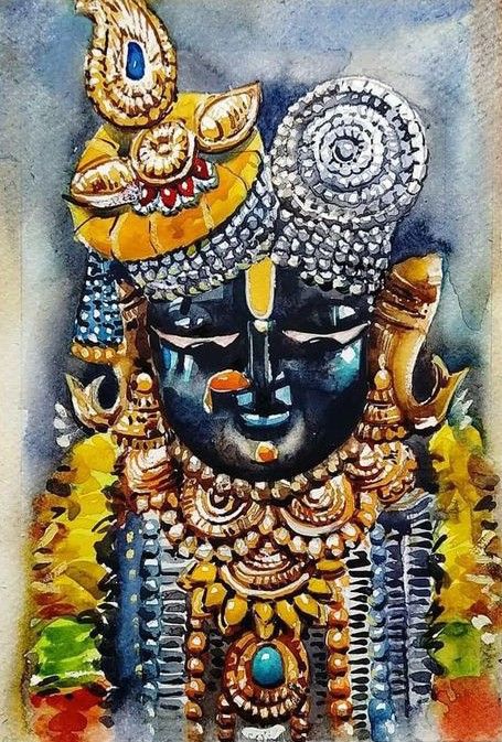 Hindu Watercolor Paintings, Shri Nath Ji Painting, Kanha Wallpaper, Shri Nath Ji, Ancient Drawings, Watercolor Paintings Nature, Boho Art Drawings, Lotus Art, Pichwai Paintings