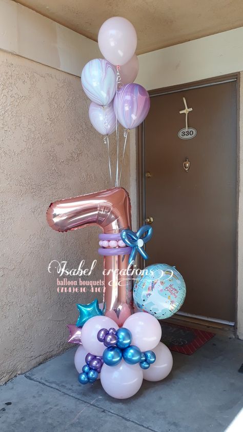 7 Balloon Bouquet, Balloons Arrangements, Birthday Balloon Bouquet, Ballon Art, Diy Balloon Decorations, Balloon Arrangements, Bubble Balloons, Balloon Decor, Balloon Diy