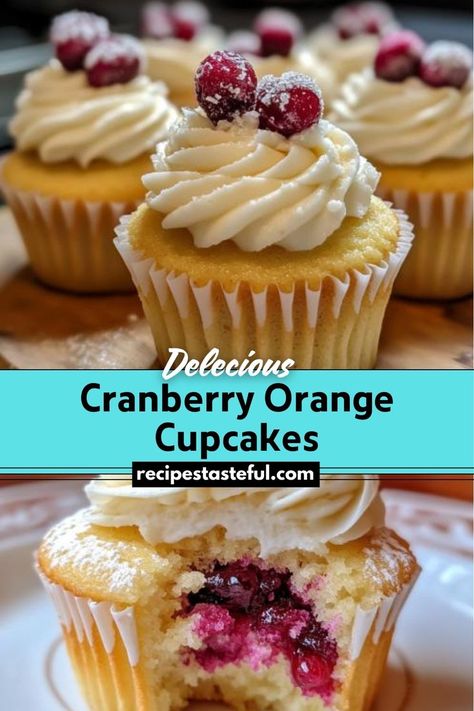 Cranberry Orange Cupcakes are a refreshing and flavorful treat that combines the tartness of fresh cranberries with the bright, citrusy notes of orange. These moist cupcakes are topped with a creamy orange-infused cream cheese frosting, making them a perfect dessert for festive occasions or as a delightful everyday indulgence. Cranberry Orange Desserts, Cranberry Orange Cupcakes, Cranberry Cupcakes, Orange Cream Cheese Frosting, Orange Dessert, Orange Cream Cheese, Moist Cupcakes, Orange Cupcakes, Cranberry Cream Cheese