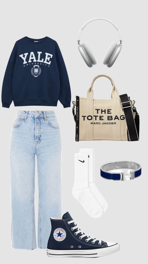 Yale Outfits For Women, Yale Outfit Aesthetic, Yale Aesthetic Outfit, Yale University Aesthetic Outfits, Yale Outfits, Yale Tshirt Outfit, Yale Sweatshirt Outfit, Yale Hoodie Aesthetic, Yale Merch