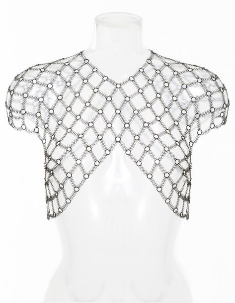 Crystal Bralette, Fannie Schiavoni, Hslot Outfit Ideas, Beads Clothes, Chain Shirt, Chain Dress, Swimsuits Outfits, Futuristic Fashion, Chain Necklaces