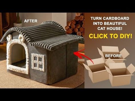 Easy DIY: Transform Used Cardboard into a Beautiful Cat House! | Recycle and Redesign - YouTube Cat House Diy Cardboard, Handmade Dog Beds, Cardboard Cat House, Diy Pet Bed, Cardboard Cat, Cat House Diy, Dog House Diy, Cat Trees, House Diy