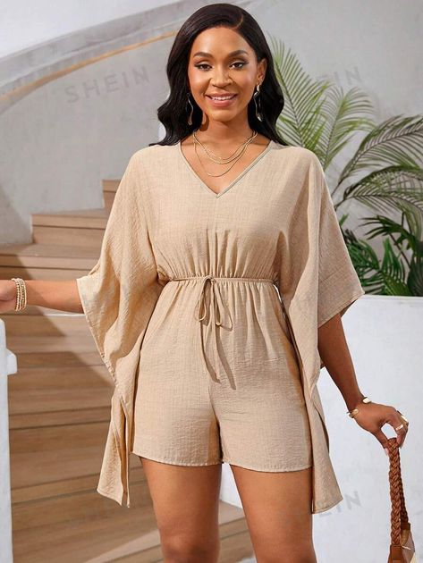 SHEIN USA Shein Stuff, Short Romper, Beige Shorts, Womens Khakis, Romper Jumpsuit, Jumpsuit Shorts Rompers, Short Rompers, Jumpsuits For Women, Summer Women