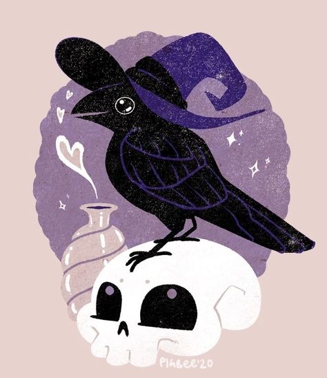 Crow Witch, Crows Drawing, Crows And Ravens, Crow Art, Crows Ravens, Halloween Drawings, Creepy Cute, Cute Animal Drawings, Crows