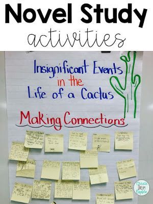 Novel Study and Lesson Ideas for The Insignificant Events in the Life of a Cactus | Create Dream Explore Literacy Circles, Novel Study Activities, Study Activities, Math Task Cards, Study Ideas, Independent Reading, Novel Study, Middle School English, Making Connections