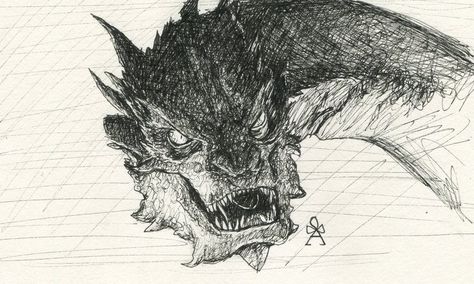 Smaug Dragon Drawing, Smaug Art, Smaug Drawing, Smaug Dragon, Dragon Head Tattoo, Alligators Art, Celtic Dragon Tattoos, Monster Sketch, The Desolation Of Smaug