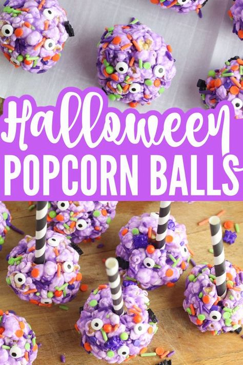 Get into the spirit with these easy-to-make, frightfully delicious popcorn balls! Perfect for parties or a fun family treat. Halloween Popcorn Balls, Halloween Snacks For Kids, Halloween Popcorn, Fun Halloween Treats, Popcorn Balls, Halloween Treats For Kids, Fun Halloween Food, Halloween Food Treats, Halloween Treats Easy